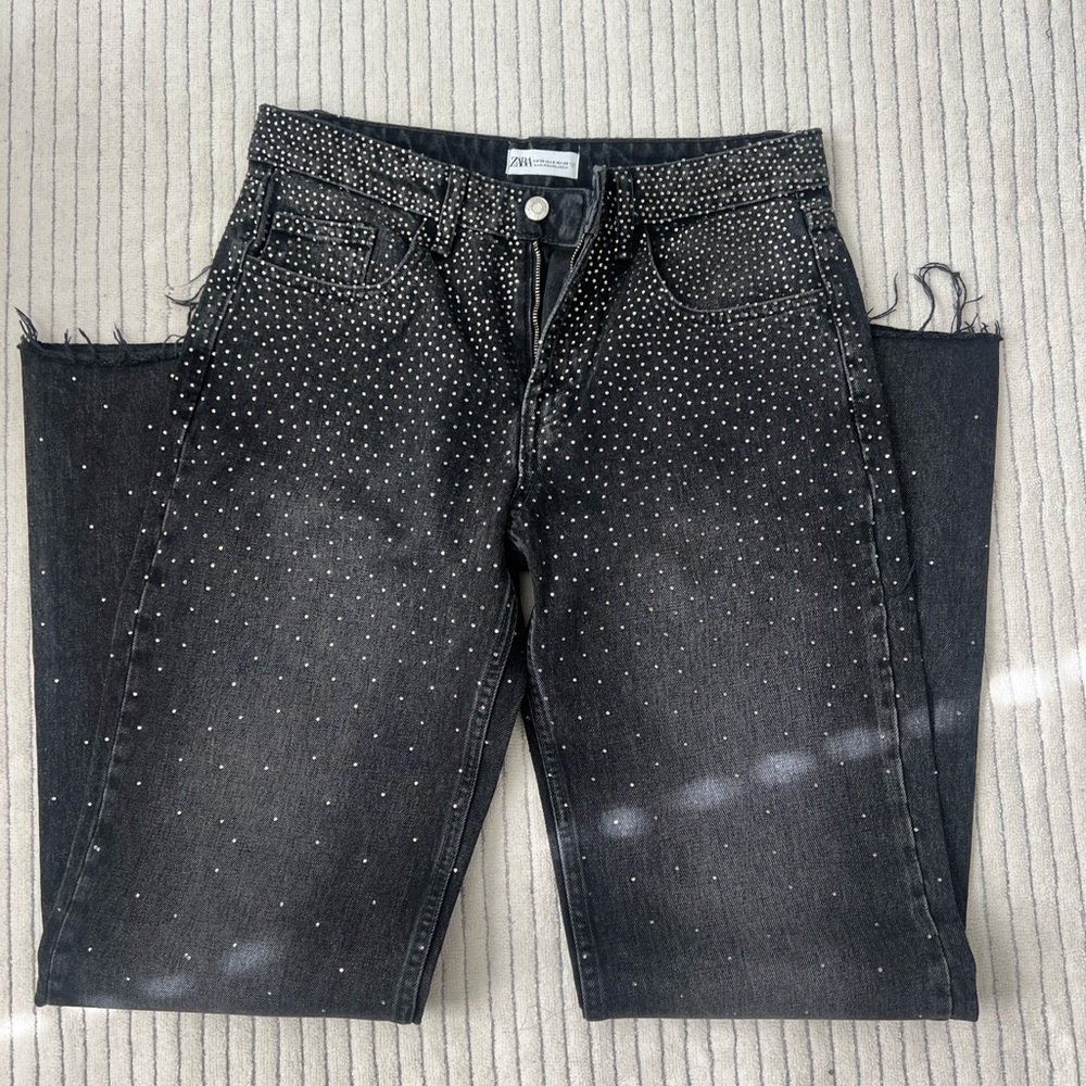 Zara Black Straight Leg Jeans with Silver Accents - Picture 4 of 5